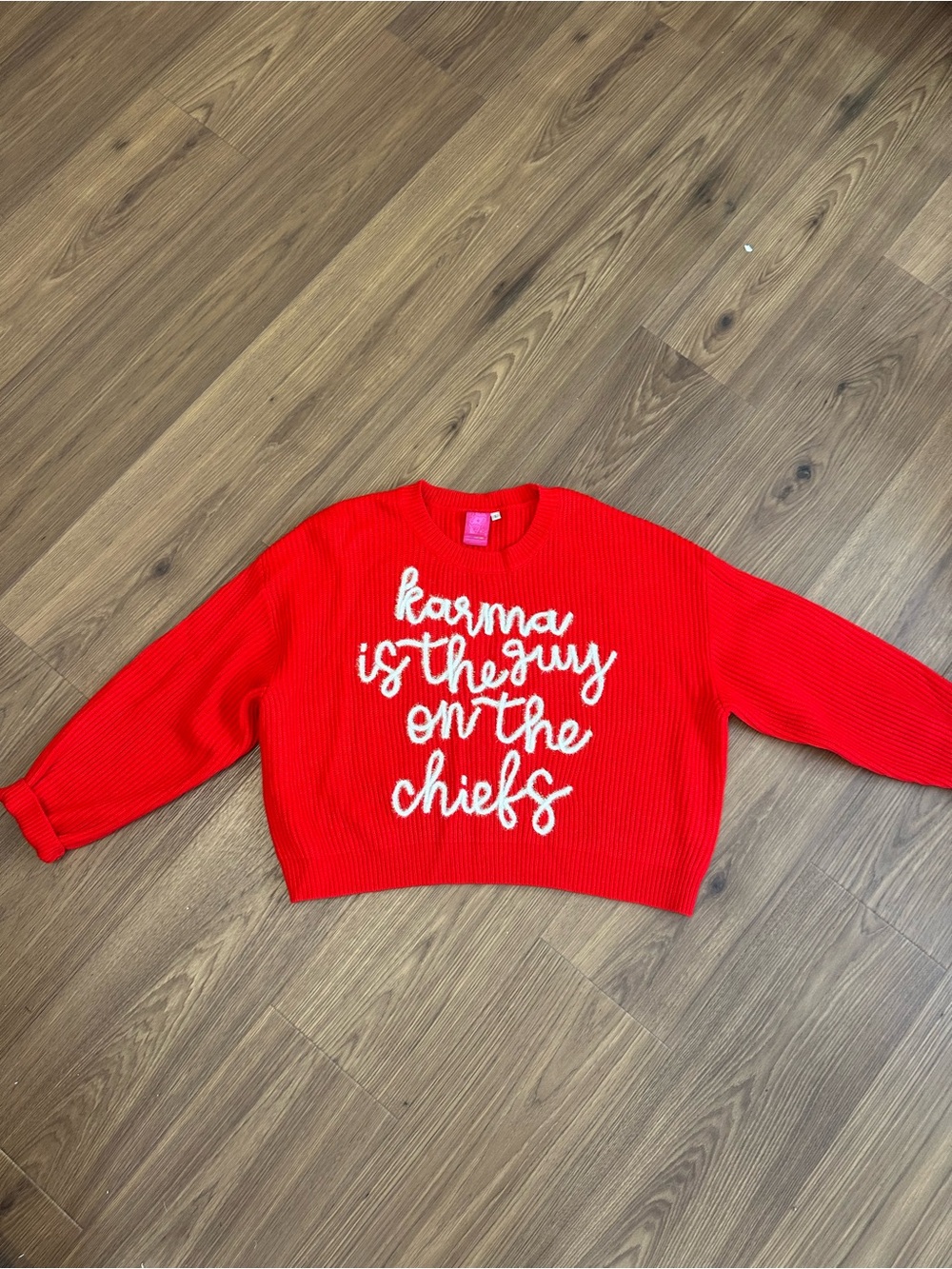 QUEEN OF SPARKLES Red Crewneck Sweater with White Script